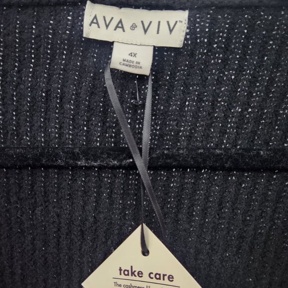 NWT AVA & VIV Black Deep V-Neck Ribbed Sweater 4X - Picture 3 of 9